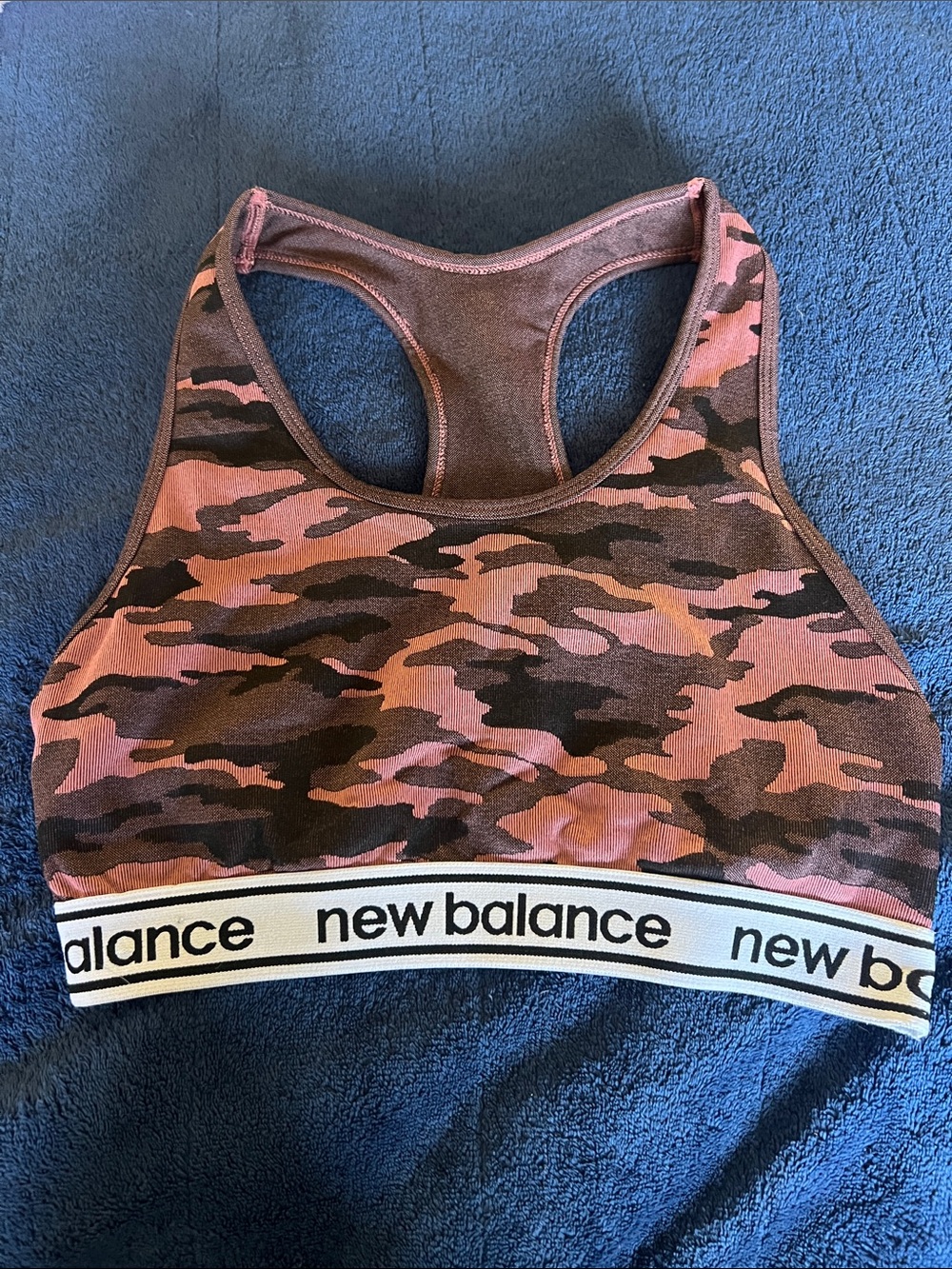 New Balance Pink and Brown Camo Racerback Sports Bra